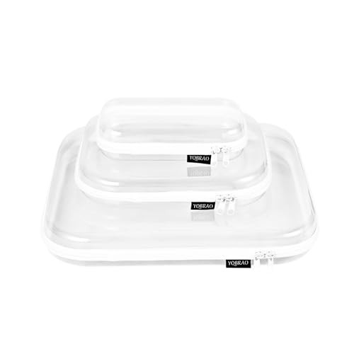 YQBRAO Hard Sided Clear Zipper Case for Storage- Professional-Grade Plastic Clear Zipper Pencil Case,Toy Storage Bins, Toiletry Pouch, Travel Organizer, Cosmetic Bag（White,3 Pack, LMS） | Amazon (US)