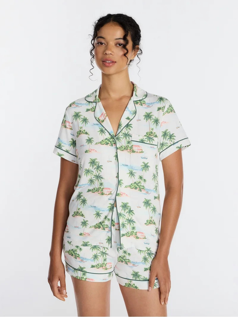 Joyspun Women's Dreamy Soft Collection Notch Collar Top and Shorts Pajama Set, 2-Piece, Sizes XS-... | Walmart (US)