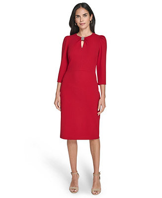 Jessica Howard Petite Jewel Neck Rhinestone Trim Sheath Dress - Macy's | Macy's