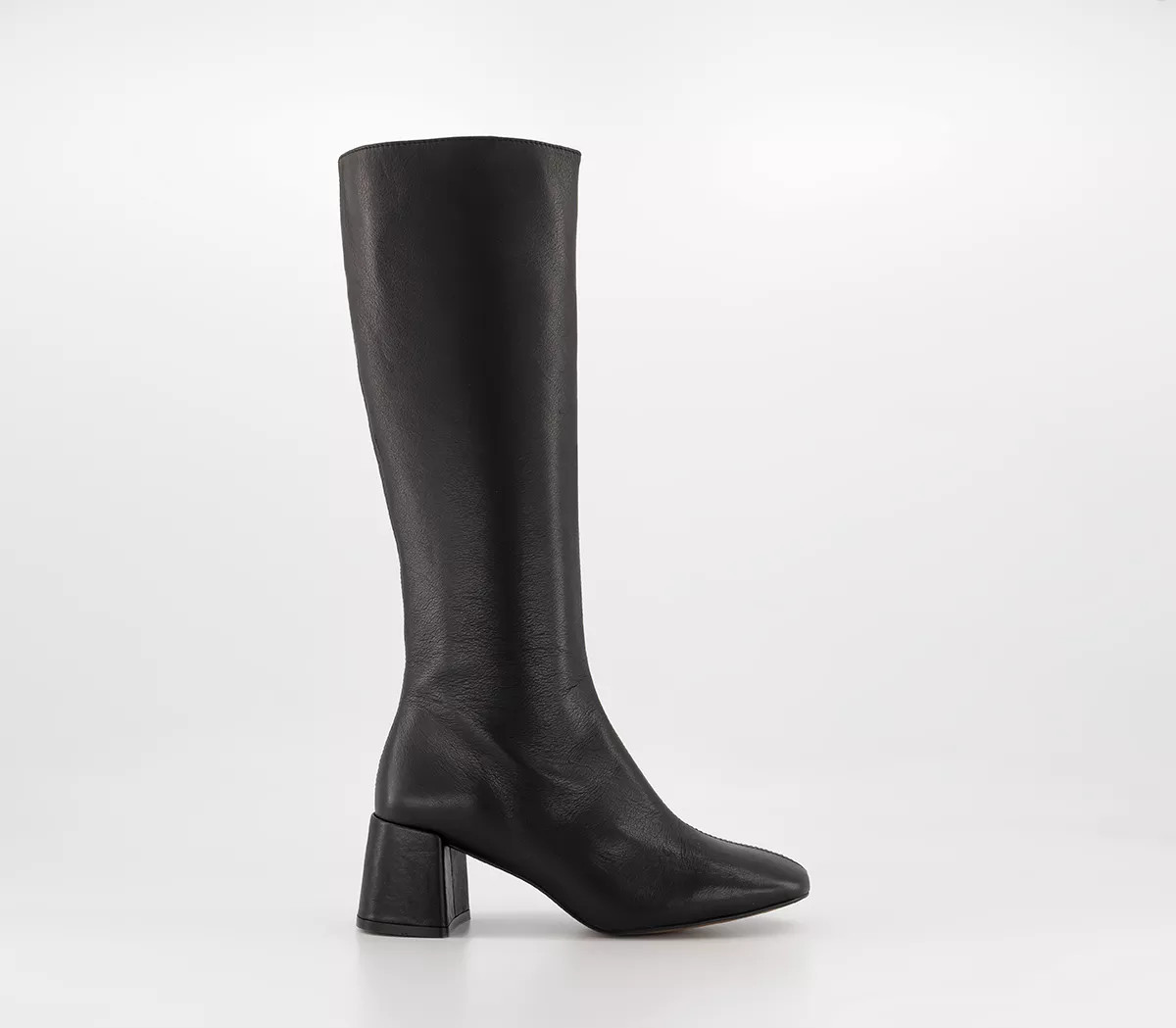OFFICE
								Kaya Block Heel Knee Boots
								Black Leather | OFFICE London (UK)