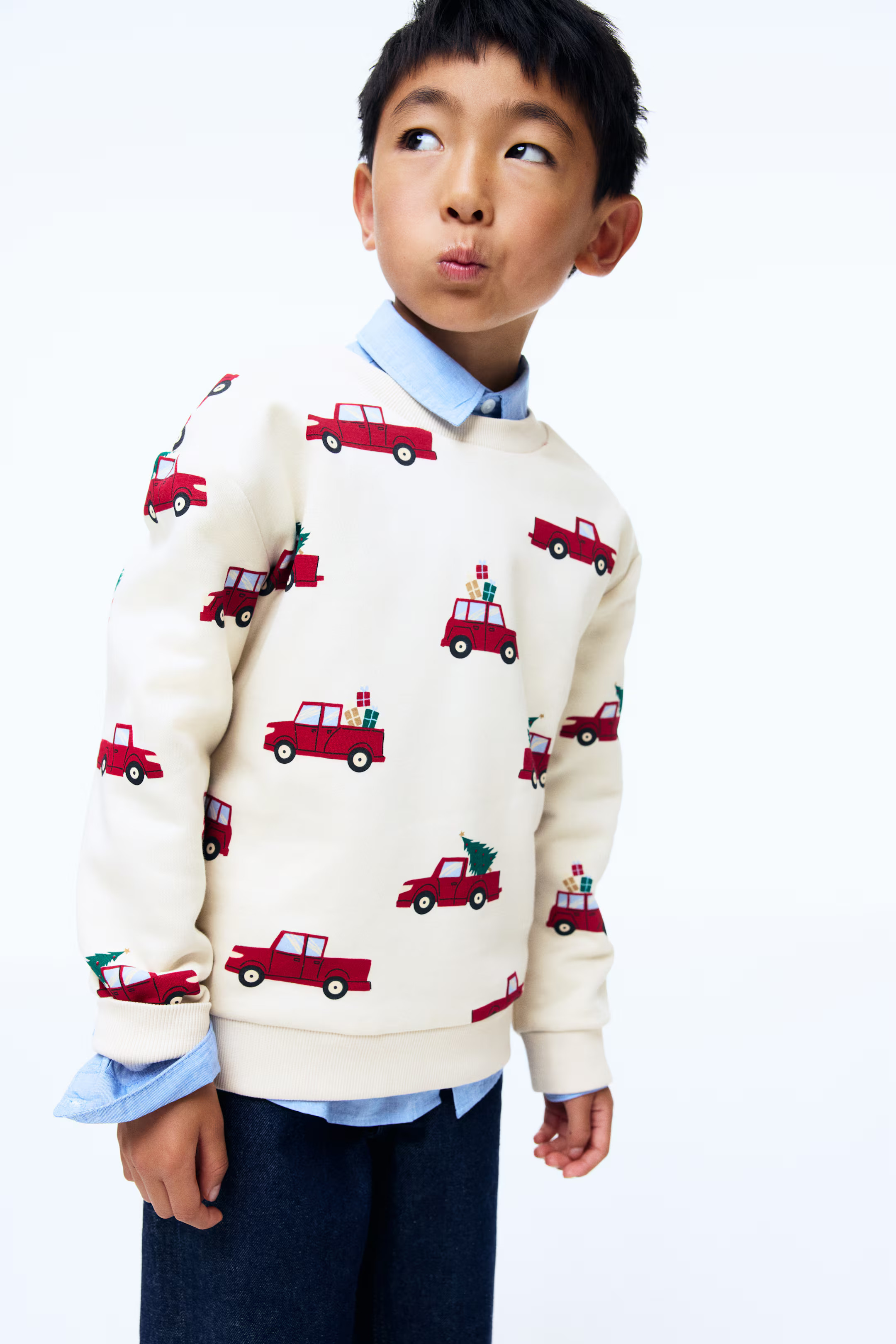 Sweatshirt - Cream/Christmas trees - Kids | H&M US | H&M (US + CA)