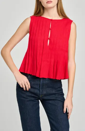 WAYF Romy Pleated Top in Red at Nordstrom Rack, Size Small | Nordstrom Rack