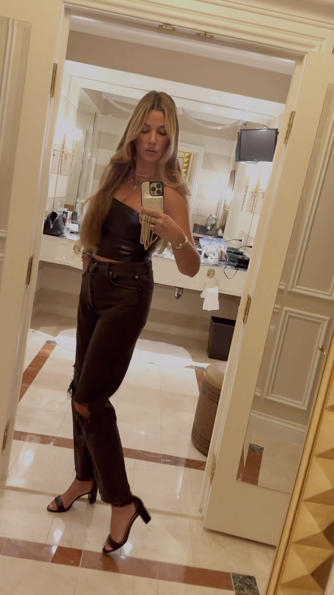 Black on black, monochromatic, leather corset, black jeans, black sandals 

This monochromatic outfit works for a night our year round…tip it with a blazer, leather jacket or trench coat for warmth and versatility. ⚡️
Top: 38
Pants: 26
Sandals: tts 

#LTKstyletip #LTKSeasonal #LTKHoliday