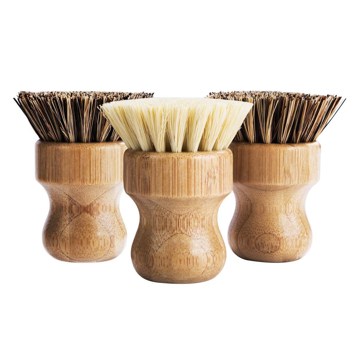 Palm Pot Brush- Bamboo Round 3 Packs Mini Dish Brush Natural Scrub Brush Durable Scrubber Cleaning K | Amazon (CA)