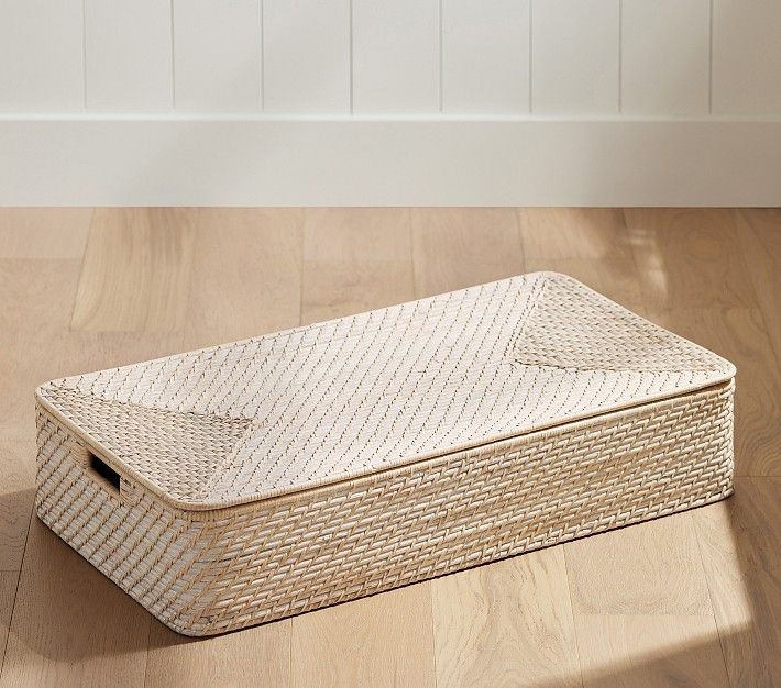 Quinn White Washed Lidded Underbed Storage | Pottery Barn Kids