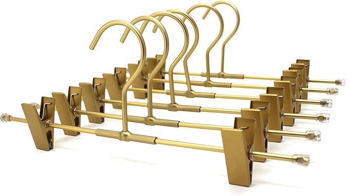 Pants Hanger Gold Aluminum Skirt Hangers 2-Adjustable Clips Heavy Duty Clothes Hangers Space Savi... | Amazon (US)