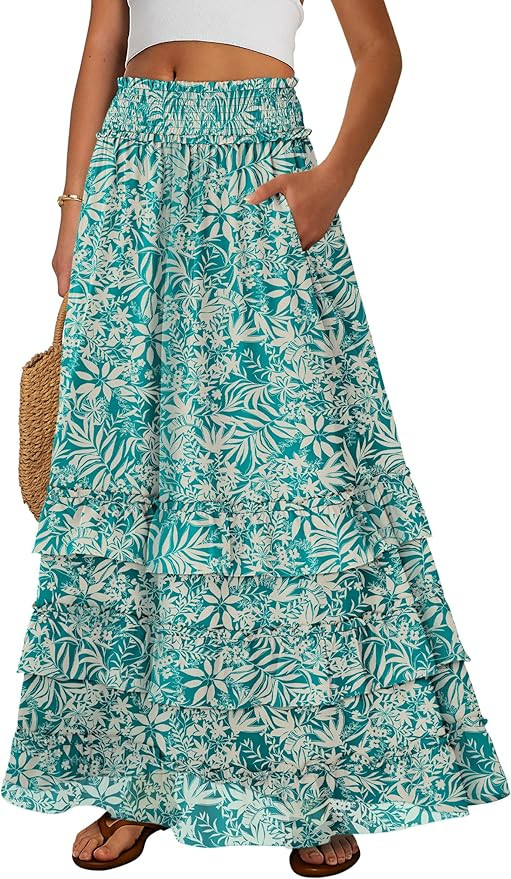 ANRABESS Maxi Skirts for Women Summer Boho Tiered Flowy Elastic High Waist Beach Long Skirt Casua... | Amazon (US)