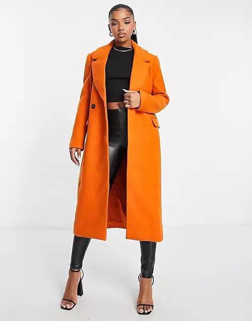 Ever New oversized woven coat in orange | ASOS | ASOS (Global)