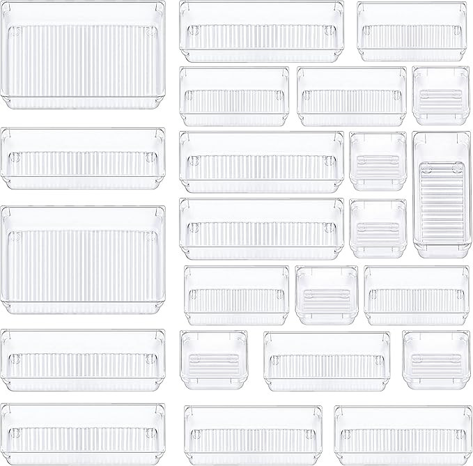 CHEFSTORY 23 PCS Clear Drawer Organizers Set, 4 Sizes Plastic Vanity Drawer Organizers and Storag... | Amazon (US)