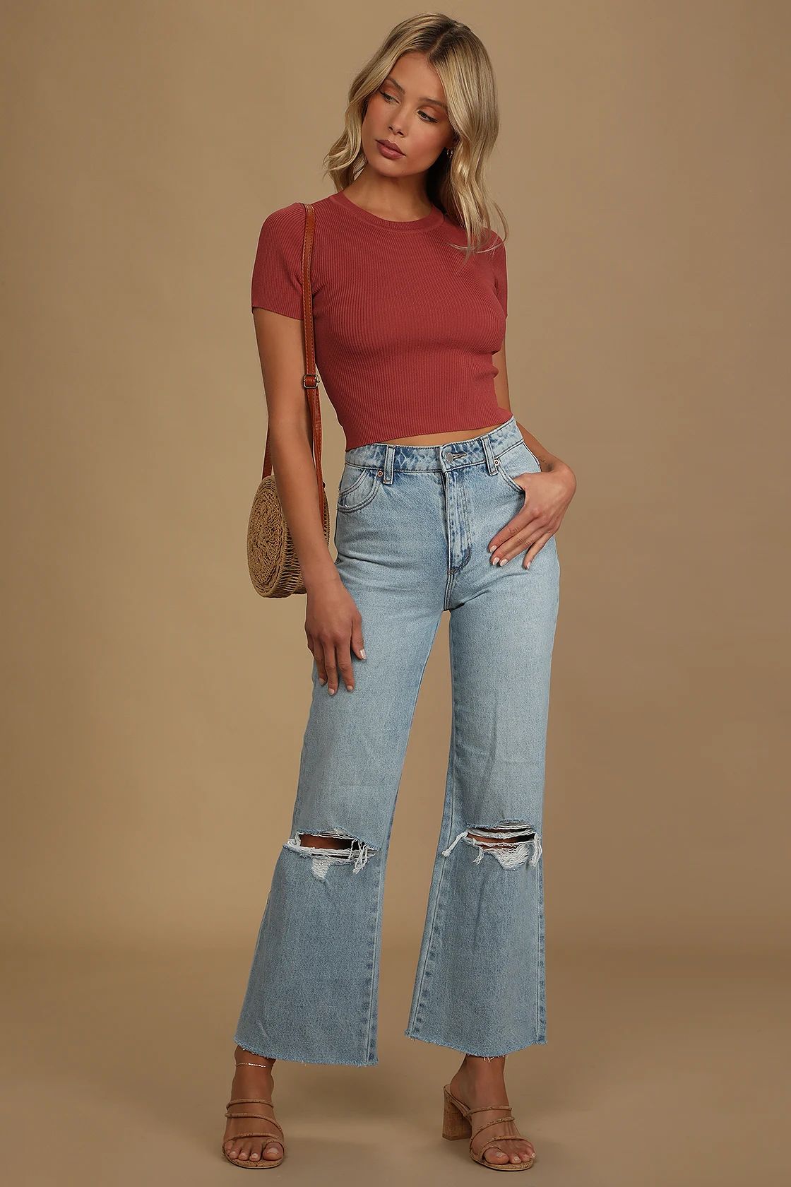 Cute to the Max Rust Red Ribbed Cropped Sweater Top | Lulus (US)