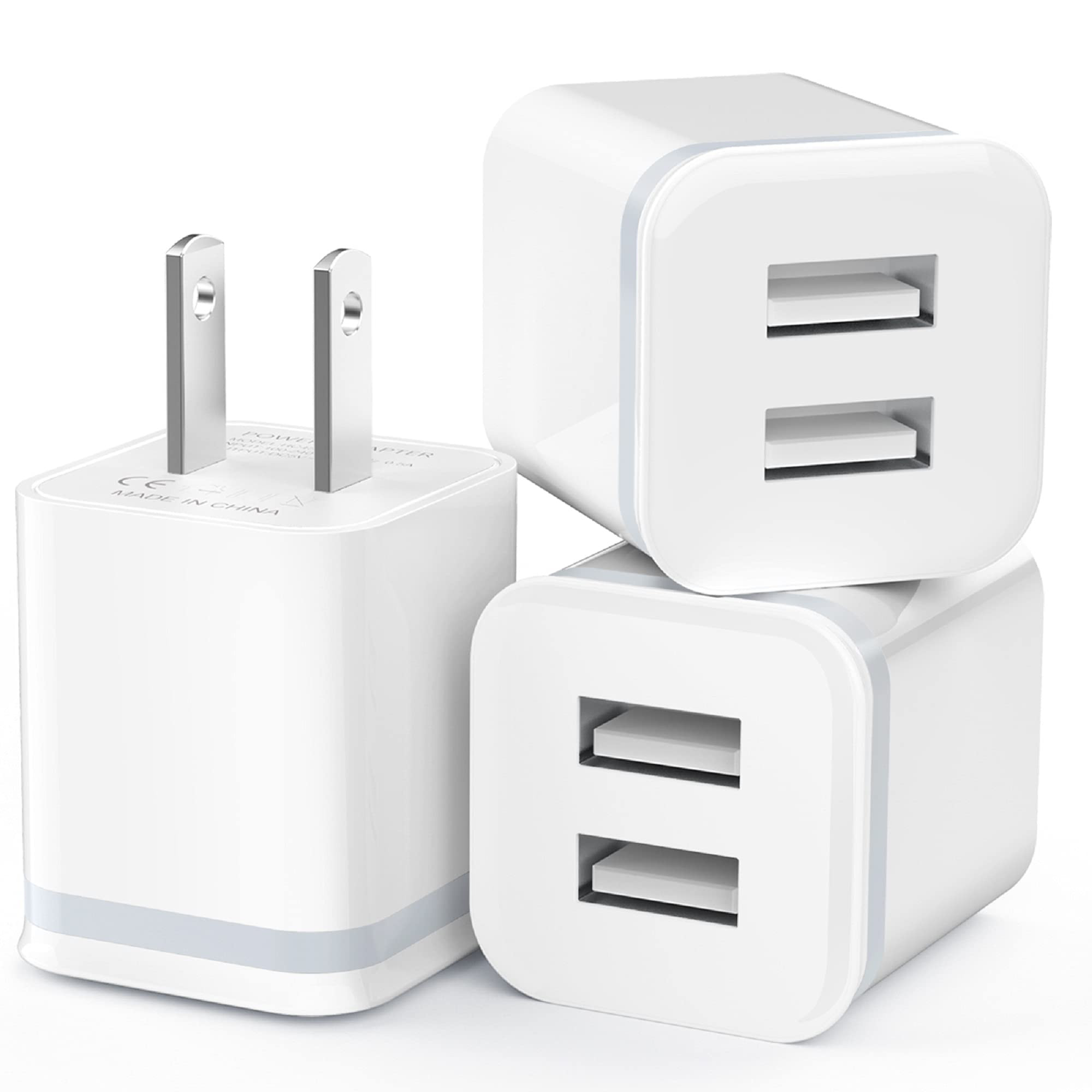 USB Wall Charger, LUOATIP 3-Pack 2.1A/5V Dual Port USB Cube Power Adapter Charger Plug Block Chargin | Amazon (US)