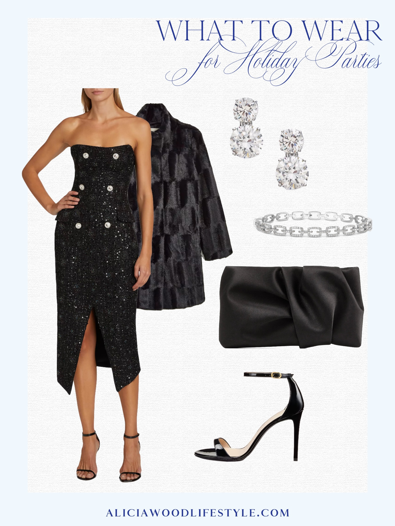Holiday Party Stuyvesant

Strapless tweed midi dress with button detail Black ankle
Black ankle strap sandal 
Black satin clutch 
Diamond link bracelet
Diamond stud drop earrings 

#LTKHoliday #LTKStyleTip #LTKSeasonal