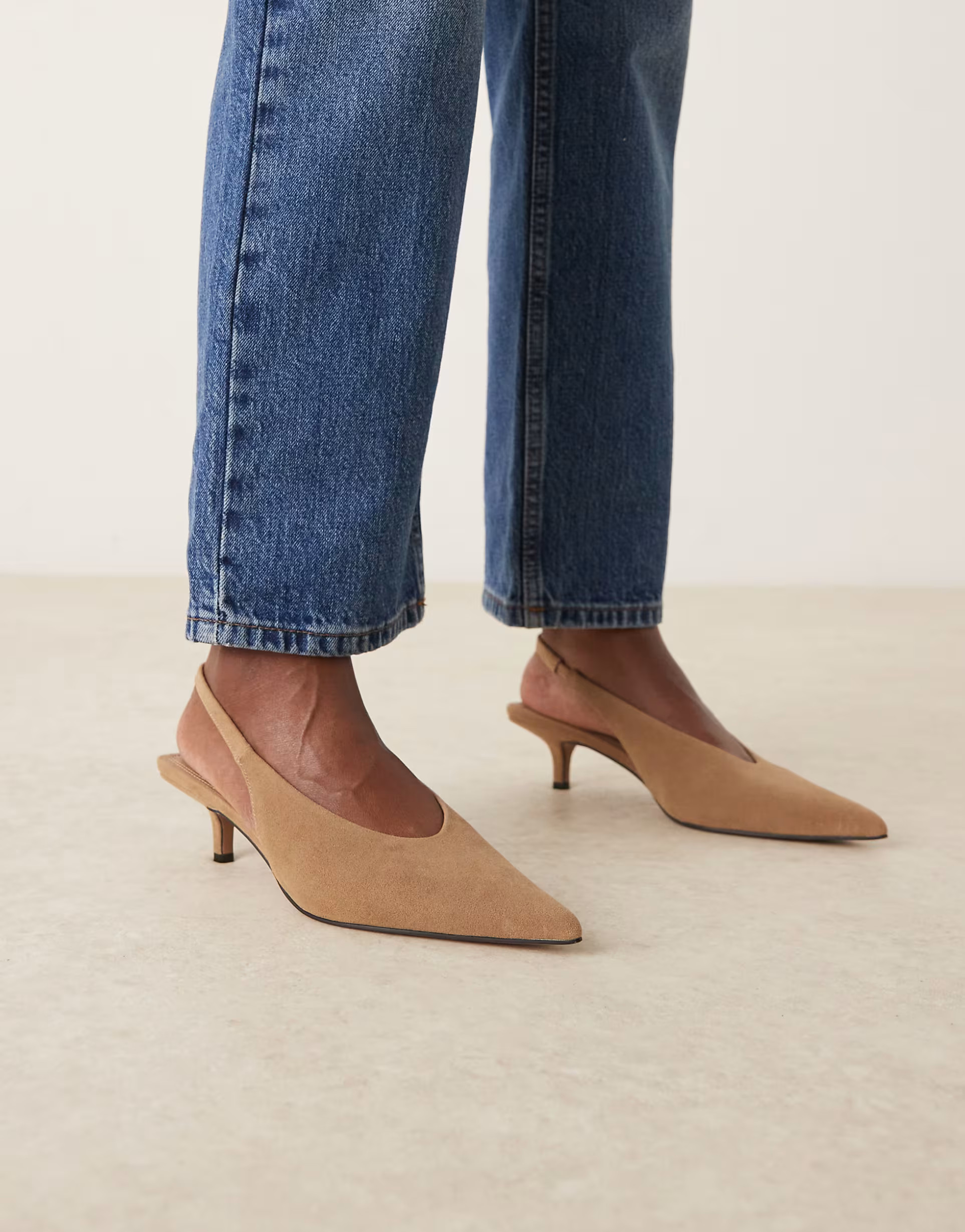 ASOS DESIGN Sydney slingback kitten heel shoes in taupe suedette | ASOS | ASOS (Global)