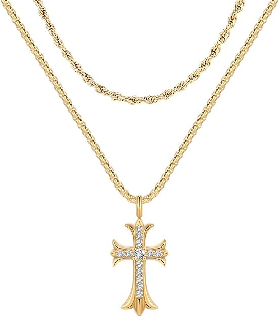 Cross Necklace for Women 18K Gold Necklace Jewelry for Women Trendy Double Cross Necklace for Gir... | Amazon (US)
