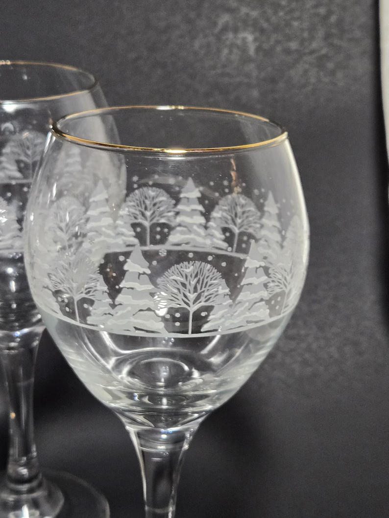Vintage Christmas Pines Lynn's China Gold Rimmed Wine Glasses: Set of 6 - Etsy | Etsy (US)