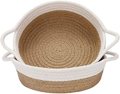 Sea Team 2-Pack Cotton Rope Baskets, 10 x 3 Inches Small Woven Storage Basket | Amazon (US)