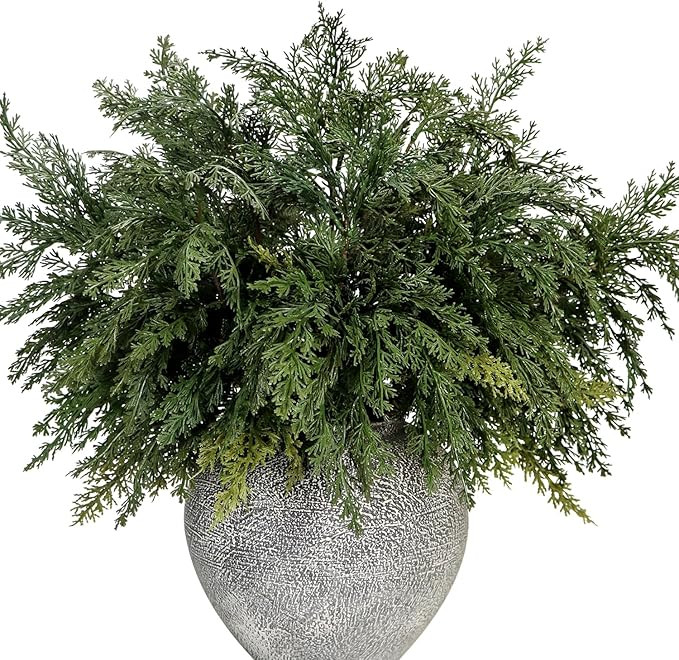 22 Inch Long Artificial Cedar Pine Branches Real Touch Pack of 5 Christmas Greenery Stems Faux Cy... | Amazon (US)