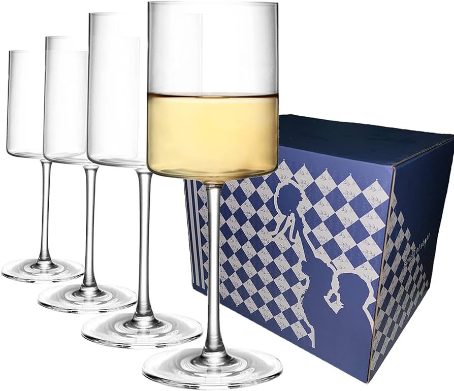 BeBaBeBa Square Wine Glasses Set of 4, Modern Crystal White Wine Glasses Red Elegant Fancy Handma... | Amazon (US)