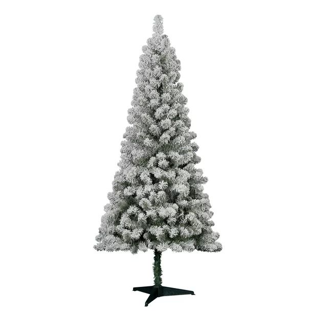 Holiday Time Flocked Pine Christmas Tree 6 ft, White on Green | Walmart (US)