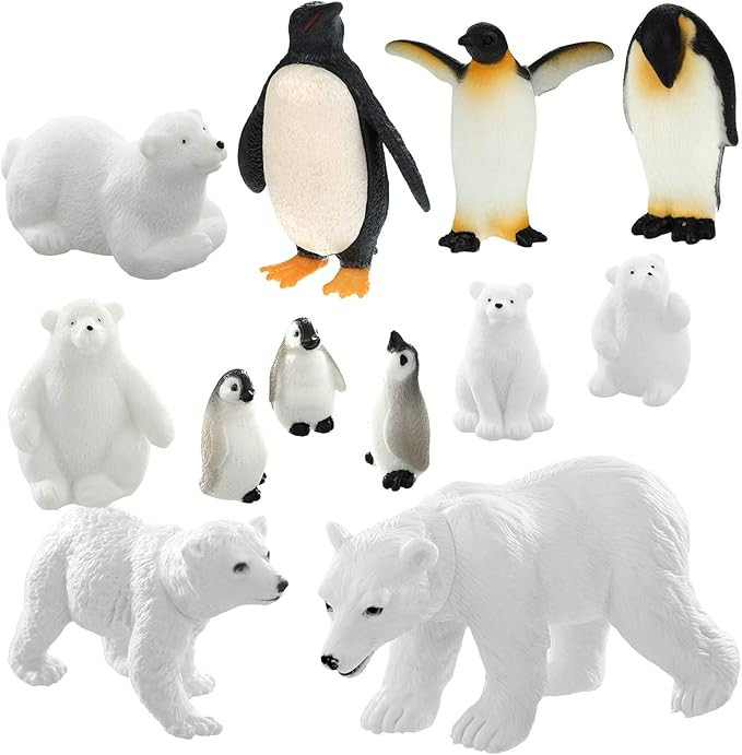 12 Pieces Realistic Polar Animal Figurines Arctic Polar Animal Figures Set Includes 6 Pieces Pola... | Amazon (US)