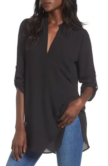 Women's Perfect Roll Tab Sleeve Tunic, Size Large - Black | Nordstrom