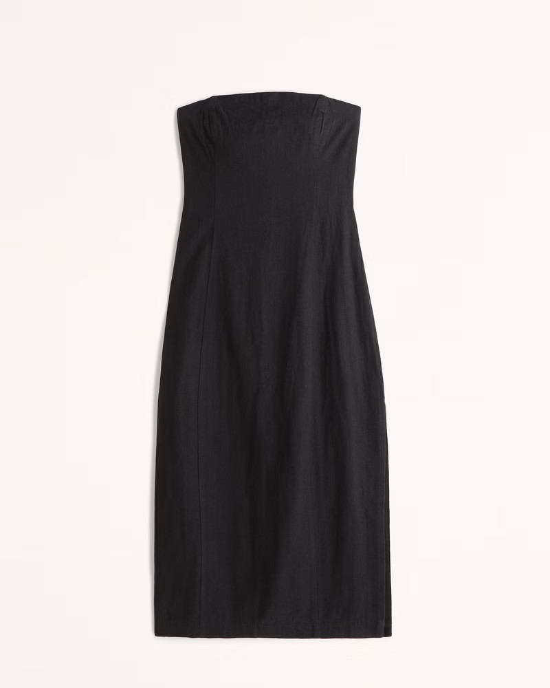 Strapless Linen-Blend Midi Dress | Abercrombie & Fitch (US)