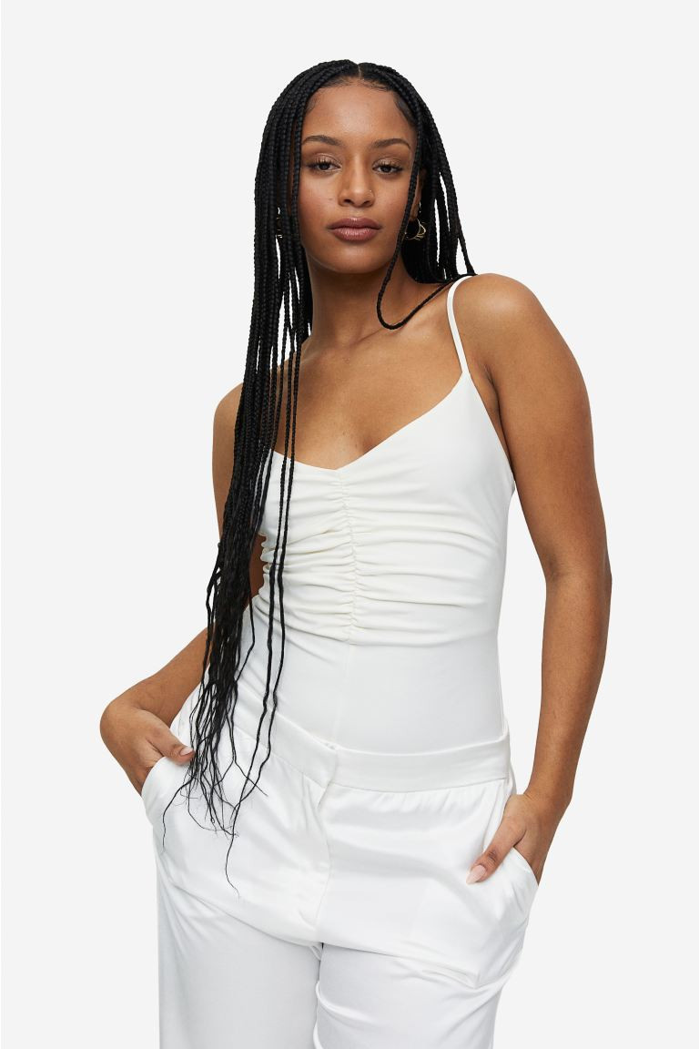 Gathered Thong Bodysuit - White - Ladies | H&M US | H&M (US + CA)
