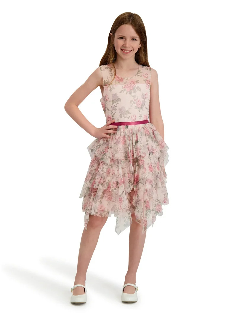 Kensie Girl Floral Mesh Sleeveless Ruffle Dress, Sizes 4-16 | Walmart (US)