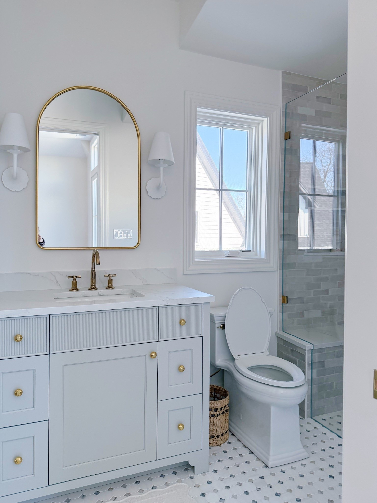 Sharing sources from my daughter’s bathroom like this pretty arched mirror and white plaster sconces!

#LTKHome