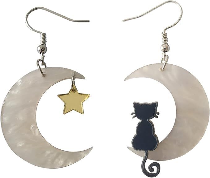 ROSTIVO Moon Star Cat Halloween Earrings for Women and Girls Cute Acrylic Earrings | Amazon (US)