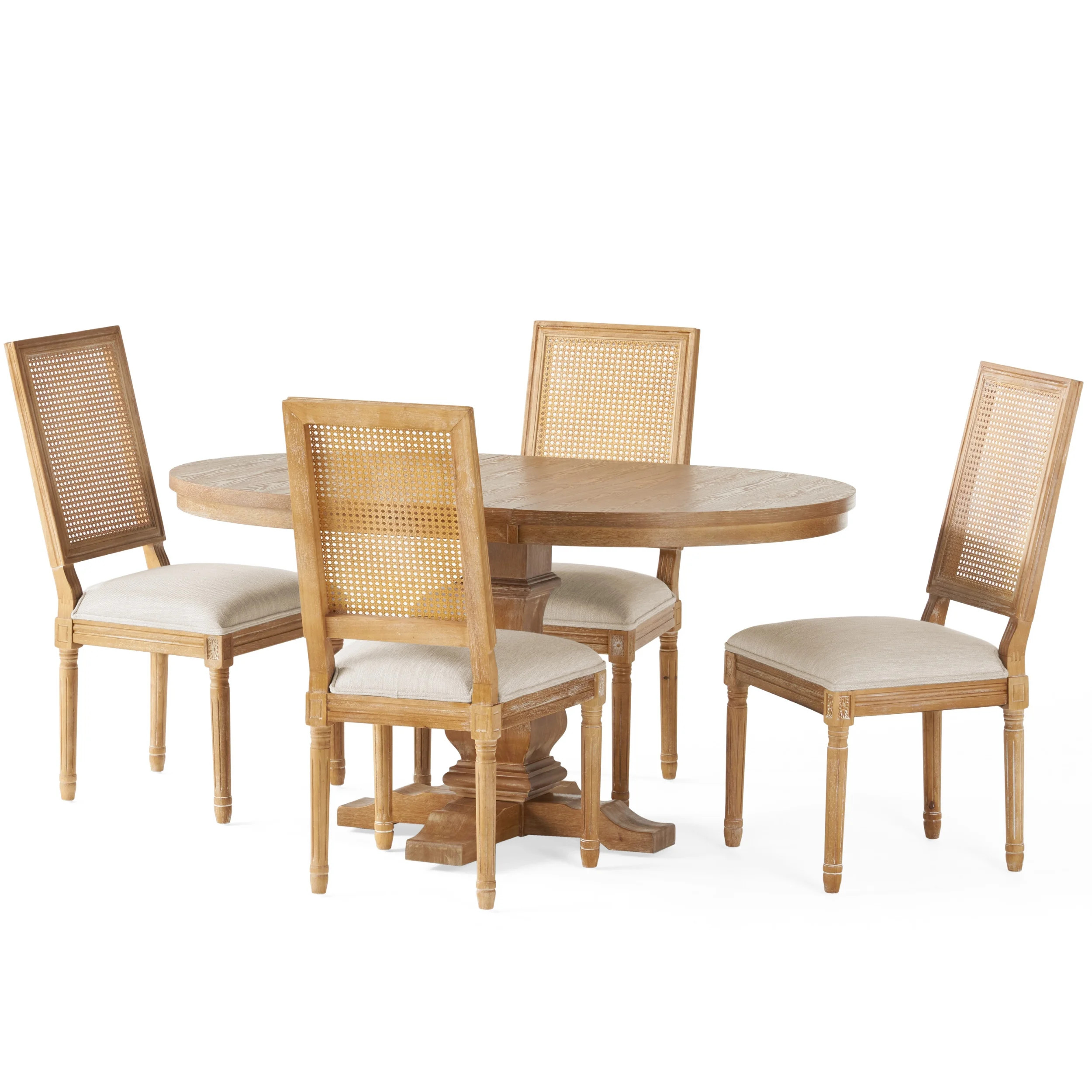 Noble House Beckstrom Wood and Cane 5-Piece Expandable Oval Dining Set, Beige and Natural - Walma... | Walmart (US)