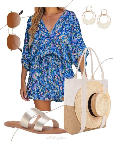 Vacation outfit idea with a blue floral romper, beach tote bag, and gold sandals. 

// Summer outfits 2024,  petite Amazon fashion, vacation outfits, travel outfit, casual mom outfit ideas, summer outfit amazon, Amazon outfit ideas, casual outfit ideas, spring outfit inspo, casual fashion, amazon summer fashion, amazon casual outfit, cute casual outfit, outfit inspo, outfits amazon, outfit ideas, amazon shoes, Amazon bag, purse, size 4-6, casual summer outfits, casual outfit ideas everyday, summer tops, summer fashion, summer bag #summeroutfits  

#LTKFindsUnder50 #LTKStyleTip #LTKTravel