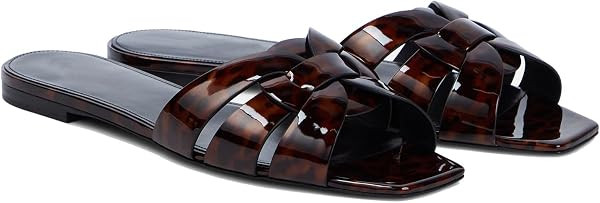 Women's Flat Sandals Square Toe Patent Leather Comfortable Slip on Slippers Casual Summer Dressy ... | Amazon (US)
