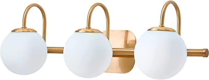 Modern Gold Bathroom Vanity Light Fixtures 3 Lights Frame Milk White Glass Globe Shade Modern Wal... | Amazon (US)