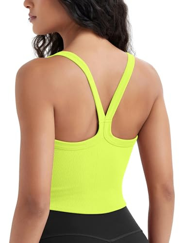 ODODOS Women's Seamless Crop Cami Wide Scoop Neck Ribbed Soft Open Racerback Cropped Tank | Amazon (US)