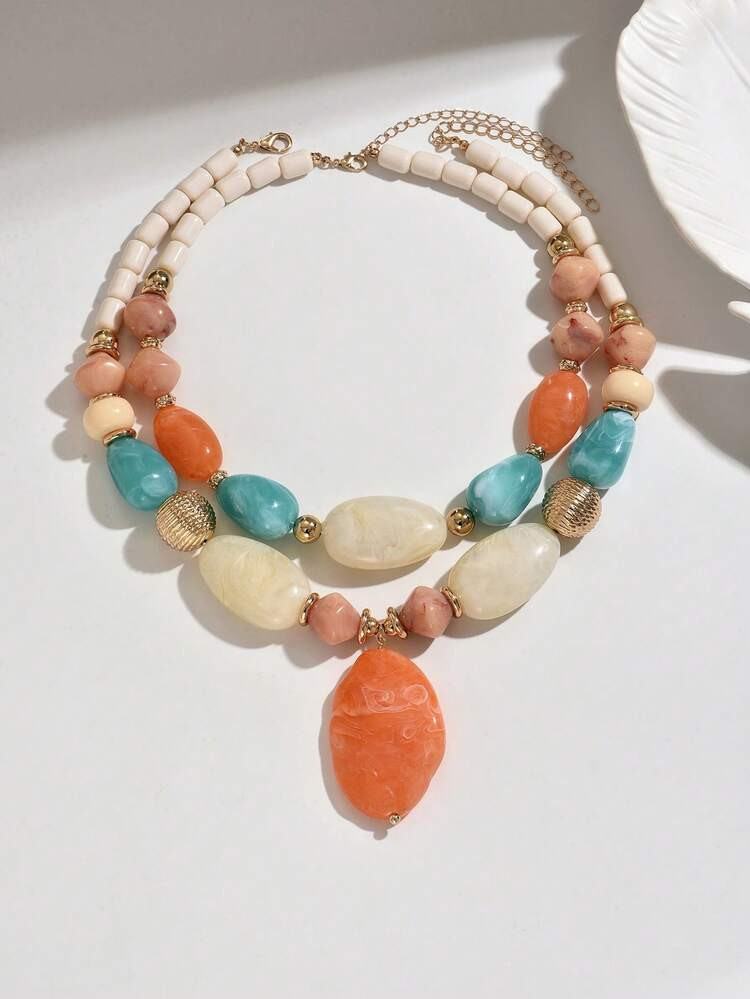 1pc Or More Fashionable Elegant Bohemian Green & Brown Resin DIY Handmade Beaded Necklace | SHEIN