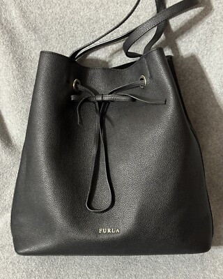 FURLA Leather Black Bucket Tote Purse Handbag  | eBay | eBay US
