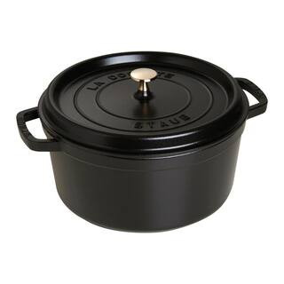 staub Cast Iron 7-qt. Round Cast Iron Dutch Oven in Black with Lid 1003207 - The Home Depot | The Home Depot