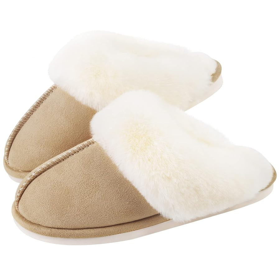 Womens Slippers Cozy Comfy Faux Fur Slip-on Women House Shoes Memory Foam Suede Fluffy Comfort Pl... | Amazon (CA)