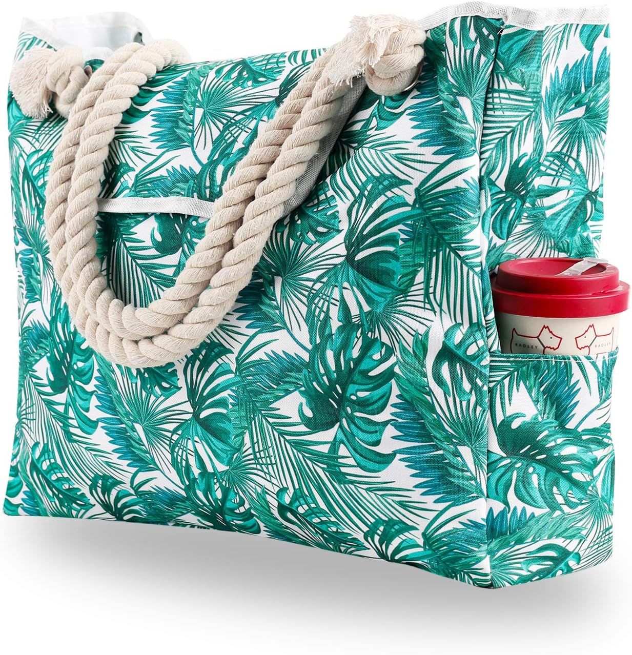 Extra Large Waterproof Canvas Beach Bag with 4 Inner Pockets for Travel, Gym, Swim and Beach Holiday | Amazon (US)