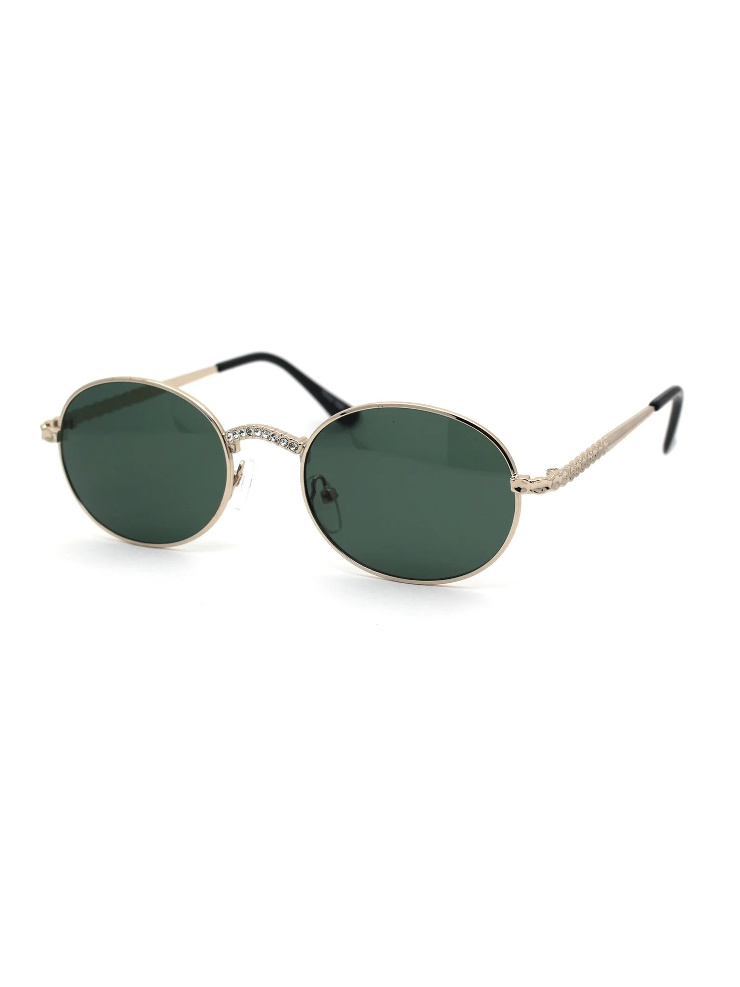 Oval Rhinestone Jewel Encrust Round Pimp Metal Rim Sunglasses Gold Green | Walmart (US)