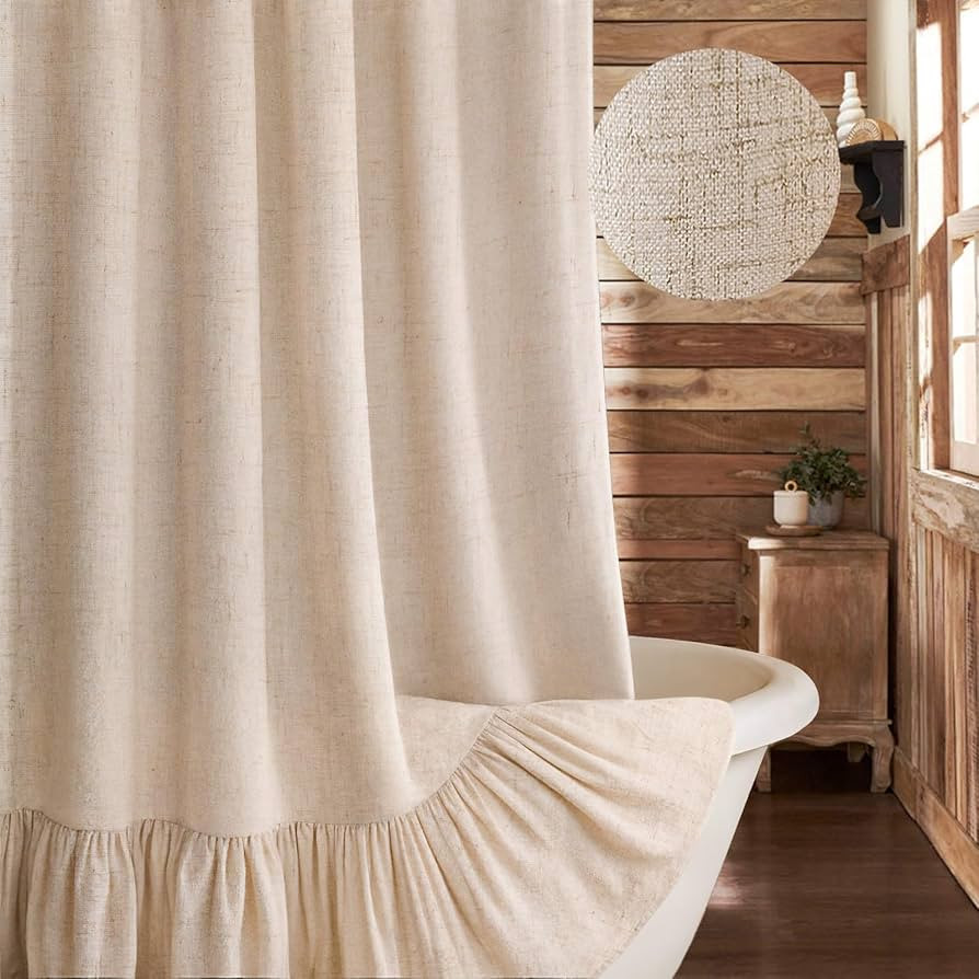 Farmhouse Shower Curtain Ruffle Linen Beige 72" W x 72" L | Amazon (US)