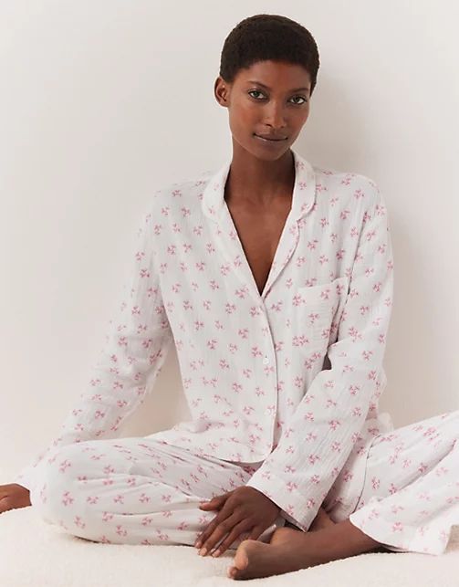 Double Cotton Heart Floral Pyjama Set | The White Company (UK)