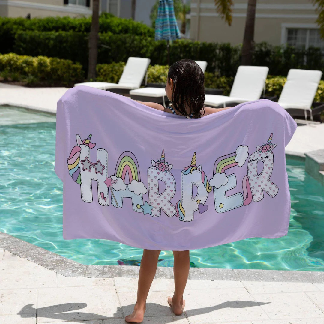 Personalized Unicorn Beach Towel Gift Birthday Party Favor Kid Pool Party Towel Graduation Gift K... | Etsy (US)
