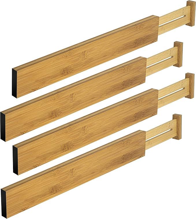Rapturous Bamboo Kitchen Drawer Dividers – Pack Of 4 Expandable Drawer Organizers With Anti-Scr... | Amazon (US)