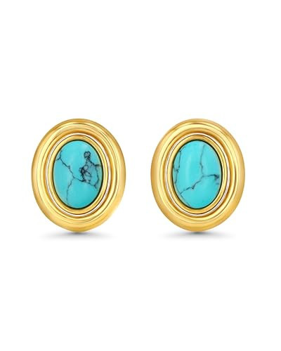 Amazon.com: 18K Gold Plated Purple Cat's Eye Translucent Oval Button Chunky Statement Earrings fo... | Amazon (US)