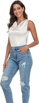 Wantschun Women's Cowl Neck Camisole Silk Satin Adjustable Spaghetti Strap Tank Top Cami Blouse S... | Amazon (US)