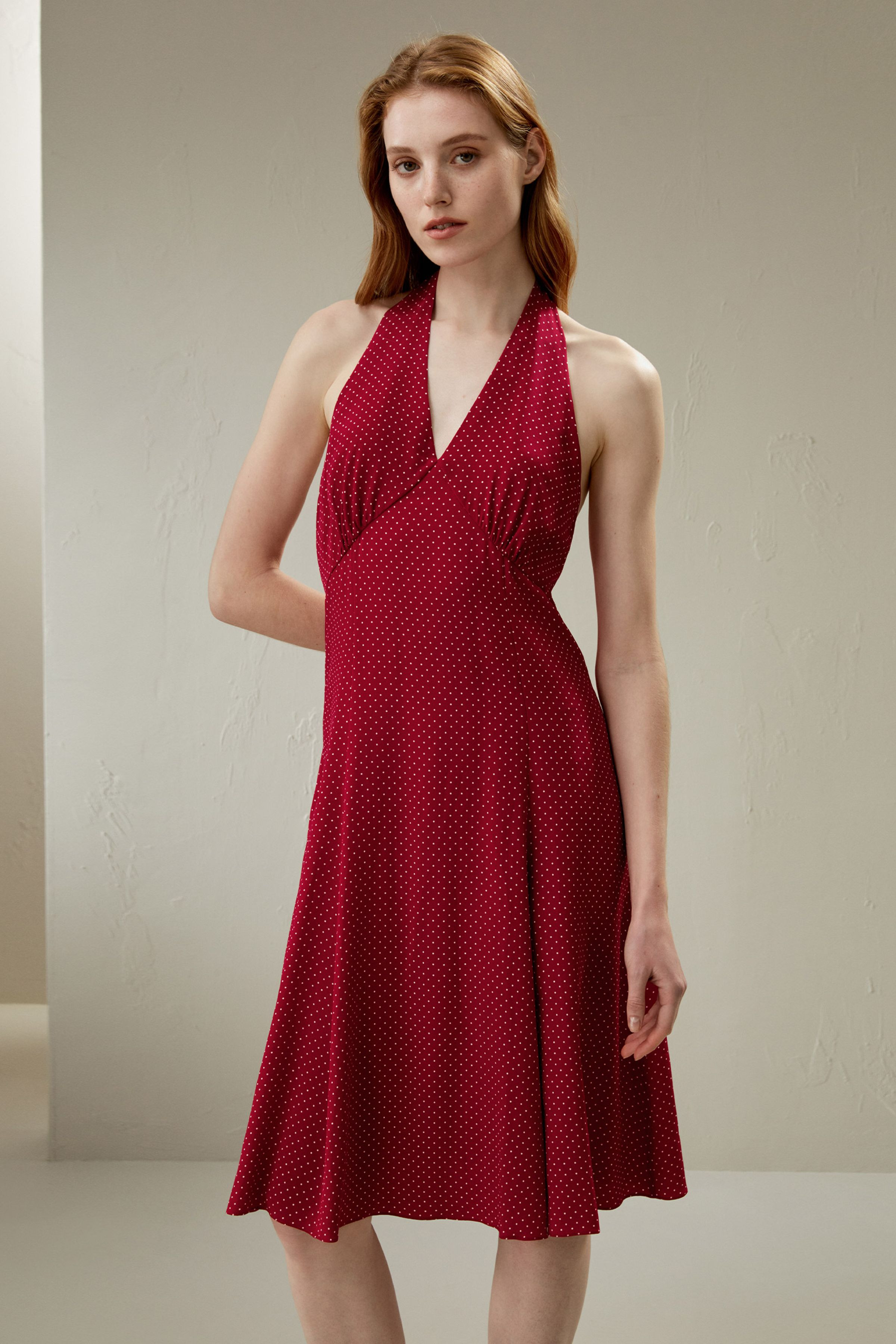 Polka Dot Halter Neck Silk Dress | LILYSILK