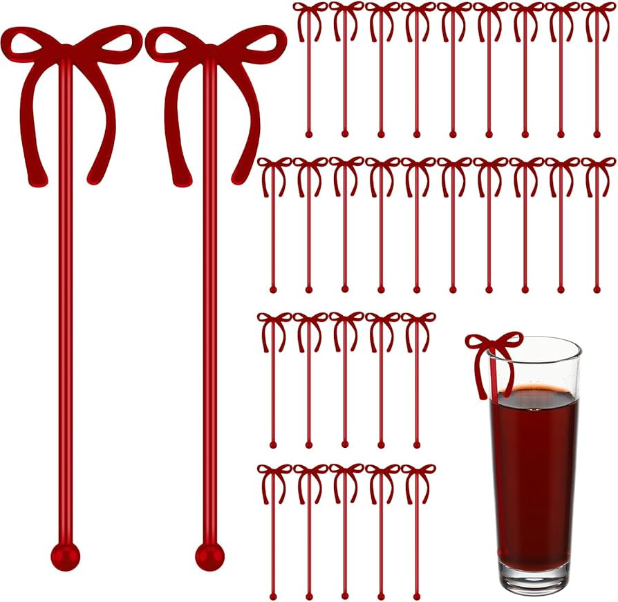 30 Pcs 6 Inch Bow Drink Stirrers, Bow Stir Sticks Coffee Stirrers Reusable Plastic Swizzle Sticks... | Amazon (US)