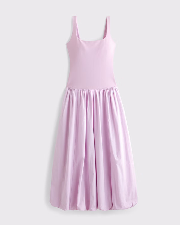 Women's Mixed Fabric Bubble Hem Midi Dress | Women's Dresses & Jumpsuits | Abercrombie.com | Abercrombie & Fitch (US)